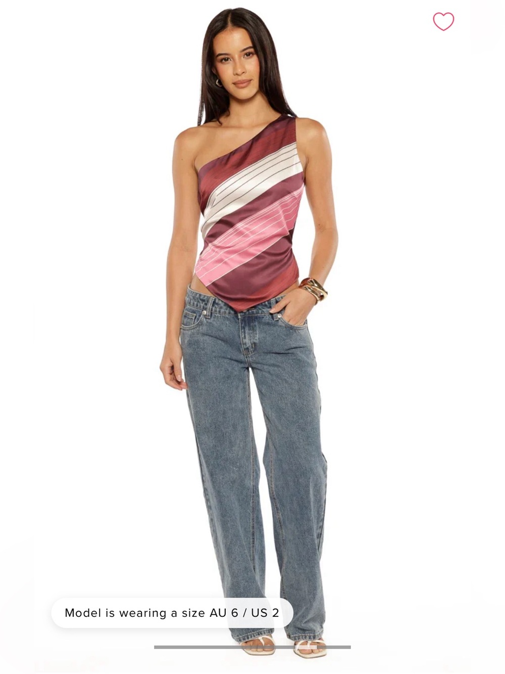 NWT Beginning Boutique Kendall Pink Stripe Asymmetric Satin Top US 10/AU 14